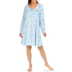 Women's Long Sleeve Velour Floral Sleep Shirt