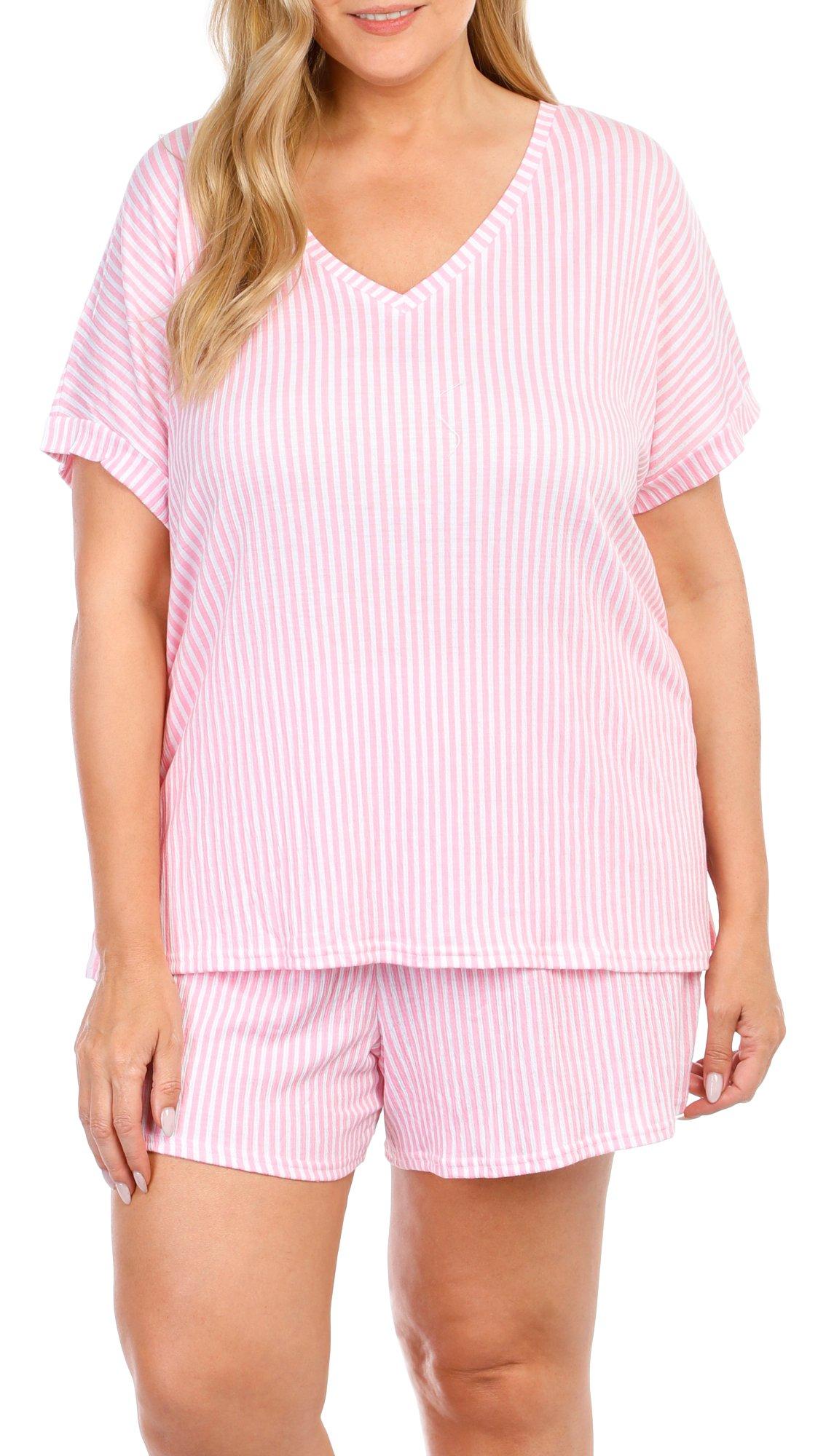 Women's Plus 2 Pc Stripe Print Pajama Shorts Set