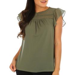 Women's Solid Flutter Sleeve Blouse - Green