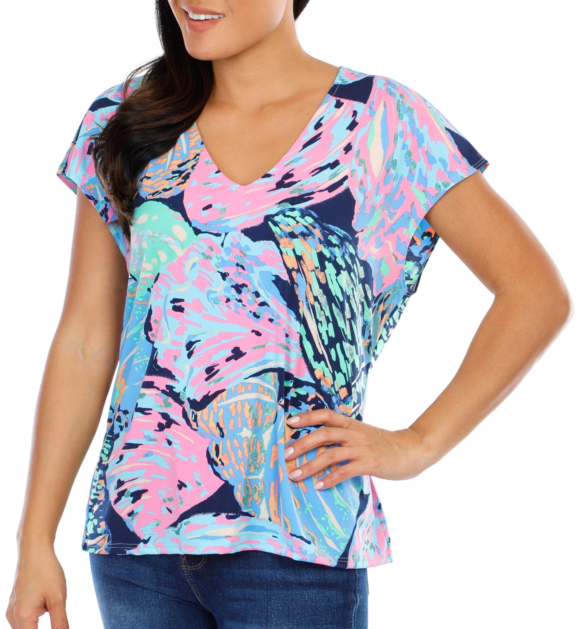 Women's Abstract Print V-Neck Top