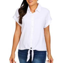 Women's Solid Textured Button Down Top