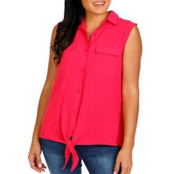 Women's Solid Sleeveless Button Down Top