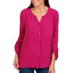 Women's Solid Button Front Top