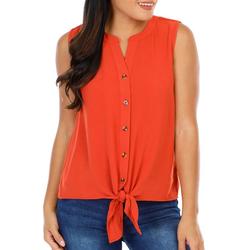 Women's Sleeveless Solid Button Down Top