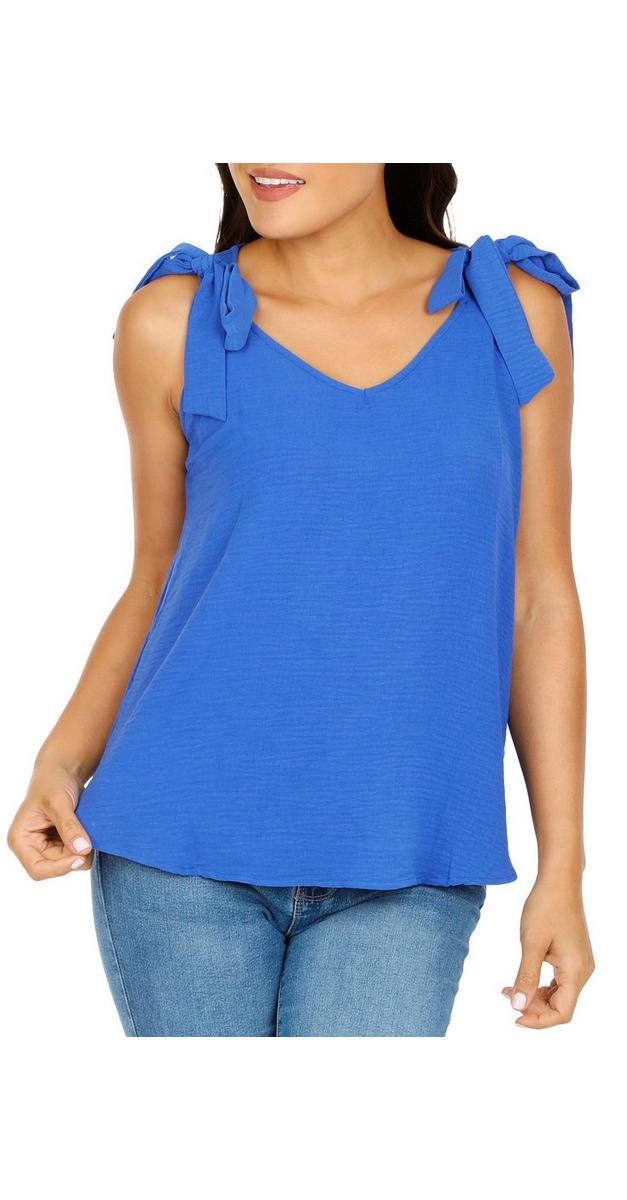 Women's Solid Tie Shoulder Sleeveless Top Blue bealls