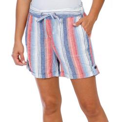 Women's Stripe Print Stripe Linen Shorts