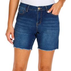 Women's Solid Frayed Hem Denim Shorts