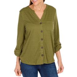 Women's Solid Button Down Top - Green