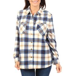 Women's Plaid Sherpa Lined Button Down Top - Blue
