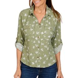Women's Floral Ribbed Knit Button Down  Top