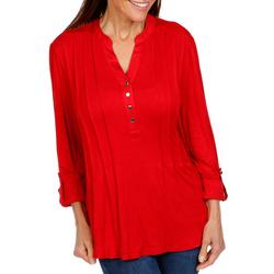Women's Solid Button Tab Sleeve Top