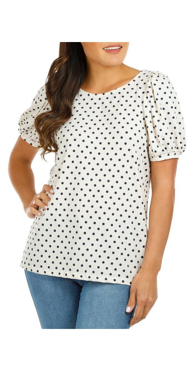 Women's Polka Dot Puff Sleeve Top Navy bealls
