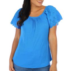 Women's Solid Ribbed Eyelet Sleeve Top