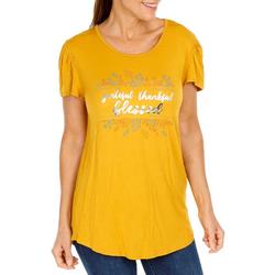 Women's Grateful Thankful Blessed Graphic Top - Yellow