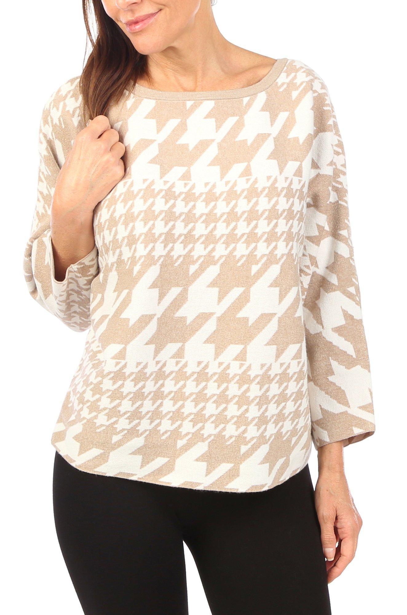 Women's Houndstooth Print Sweater - Tan