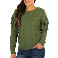 Women's Solid Fringe Sleeve Sweater - Green