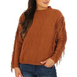 Women's Fringe Cable Knit Sweater - Brown