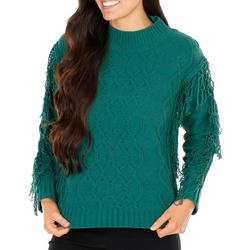 Women's Fringe Cable Knit Sweater - Green