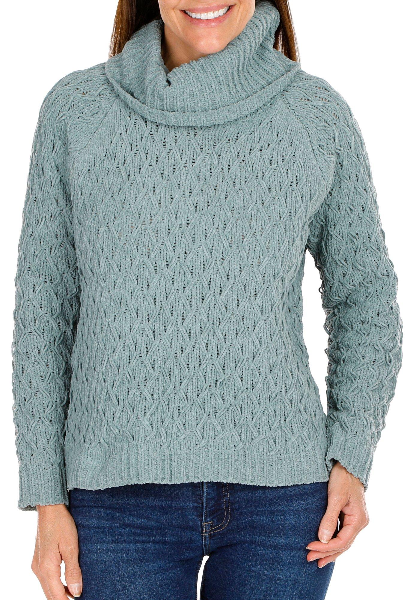 Women's Solid Cable Knit Sweater - Blue