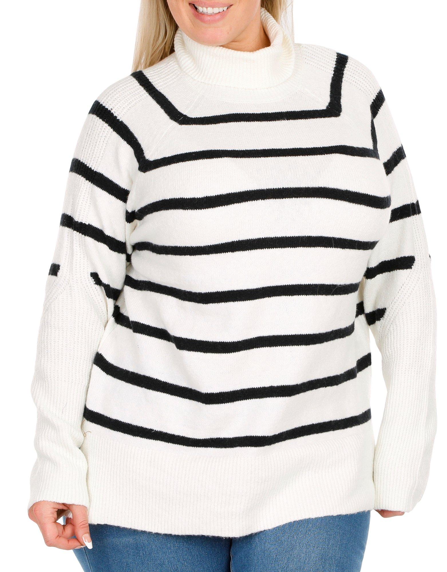 Women's Stripe Print Sweater - Black