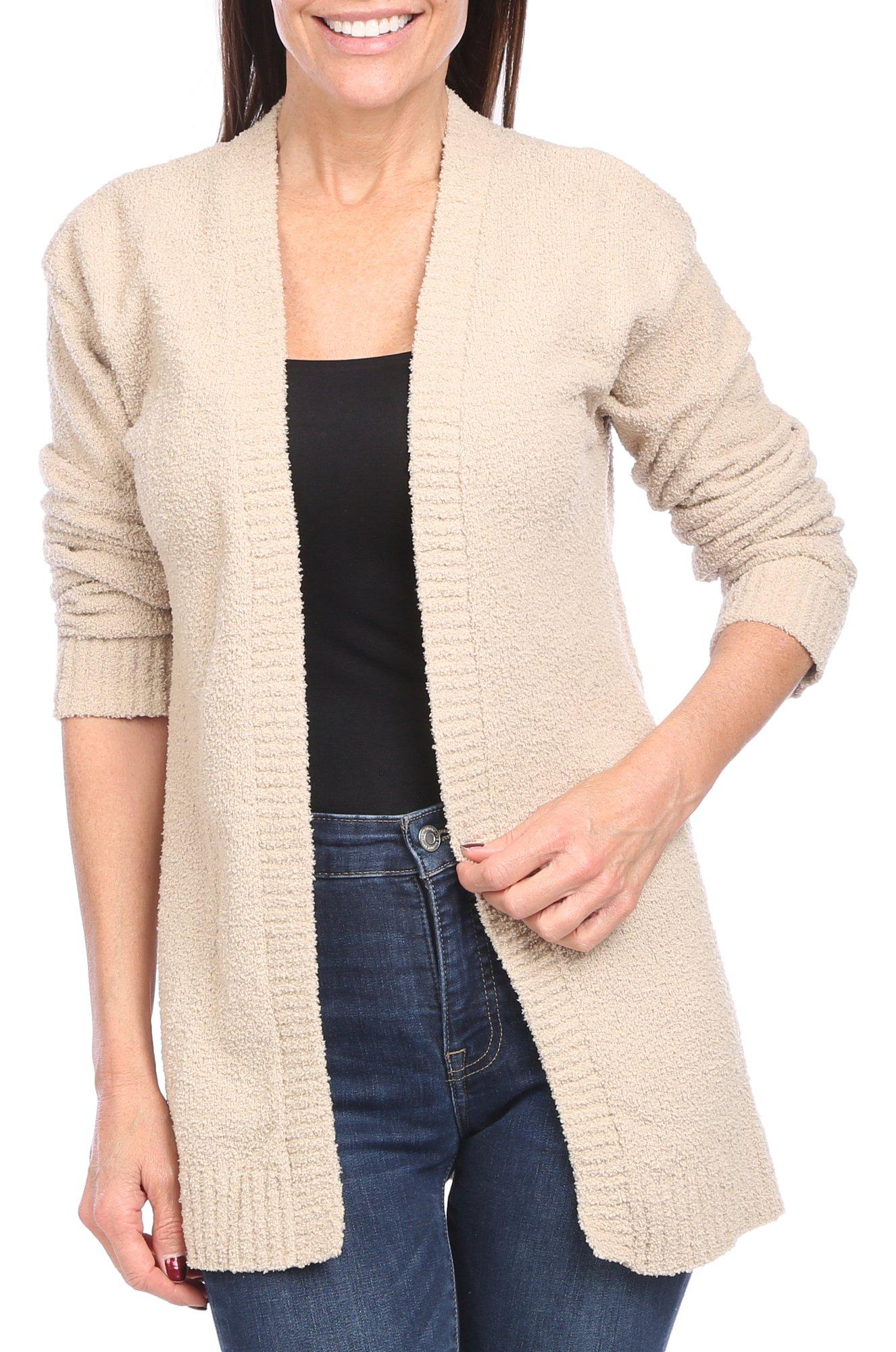 Zip Through Cardigan Sheer Blouse Feather Trim Cardigan Cream