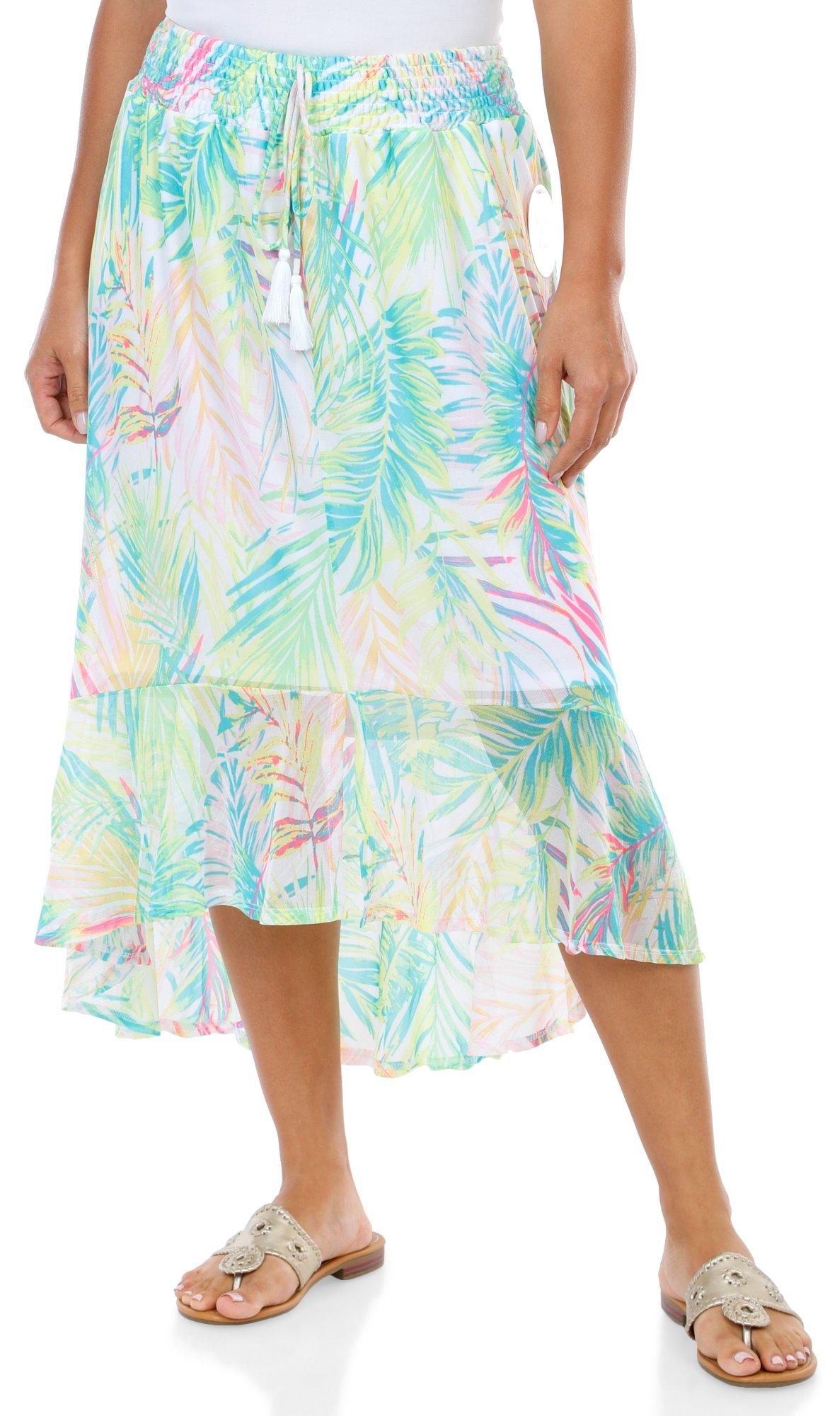 Women's Palm Leaf Print Midi Skirt