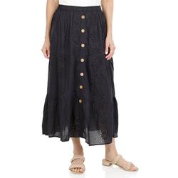 Women's Solid Button Front Eyelet Skirt - Black