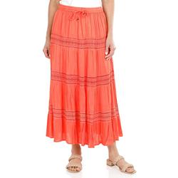 Women's Solid Crochet Tiered Skirt - Orange