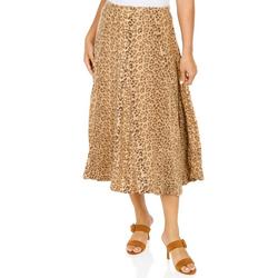 Women's Animal Print Fleece Midi Skirt - Brown