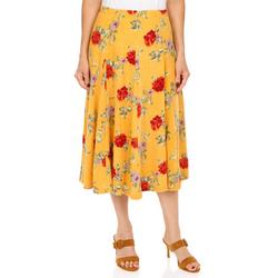Women's Floral Print Fleece Midi Skirt - Yellow