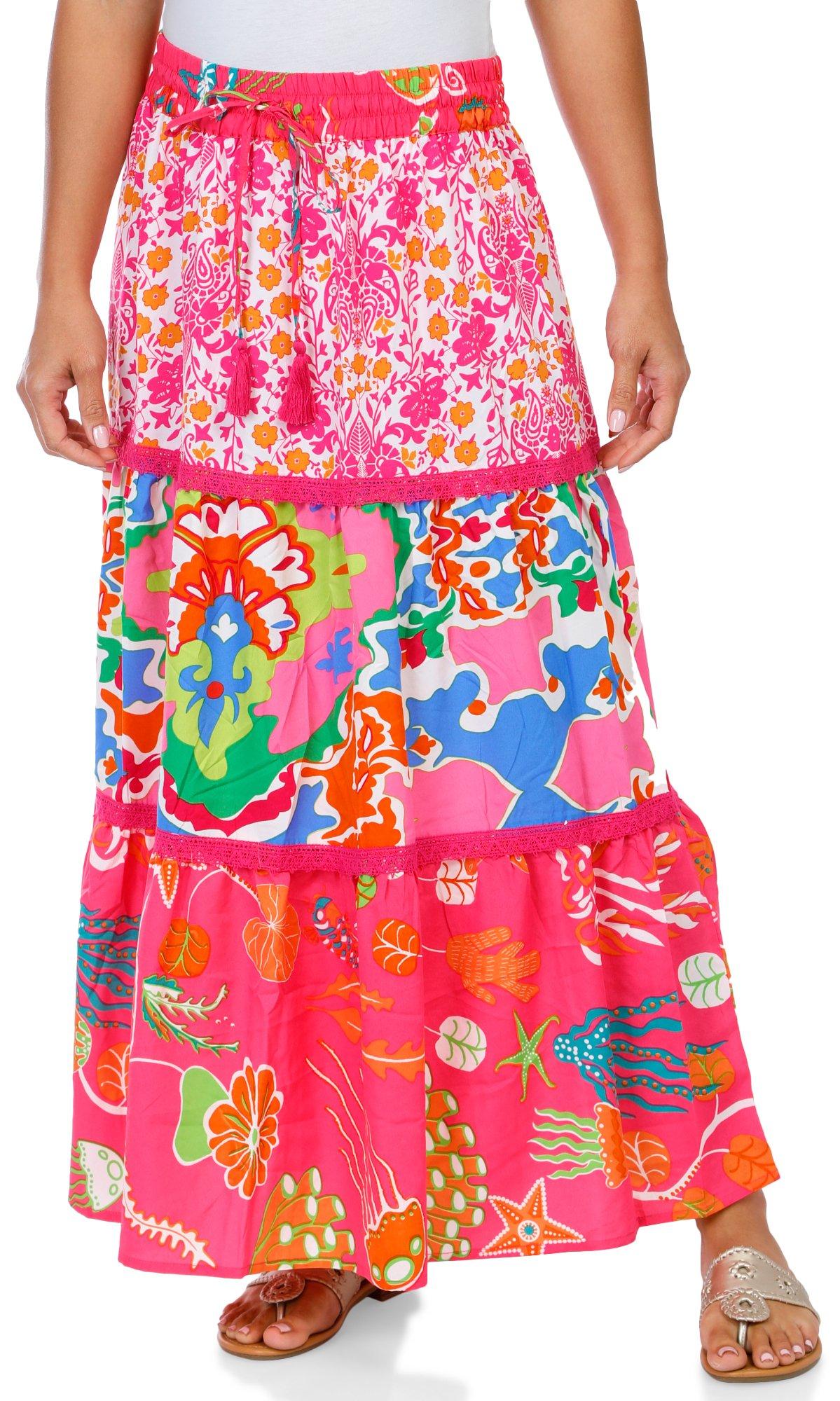 Women's Multi Sea & Floral Print Maxi Skirt