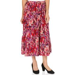 Women's Printed Tiered Midi Skirt - Red/Purple