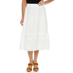 Women's Solid Embroidered Hem Skirt - White