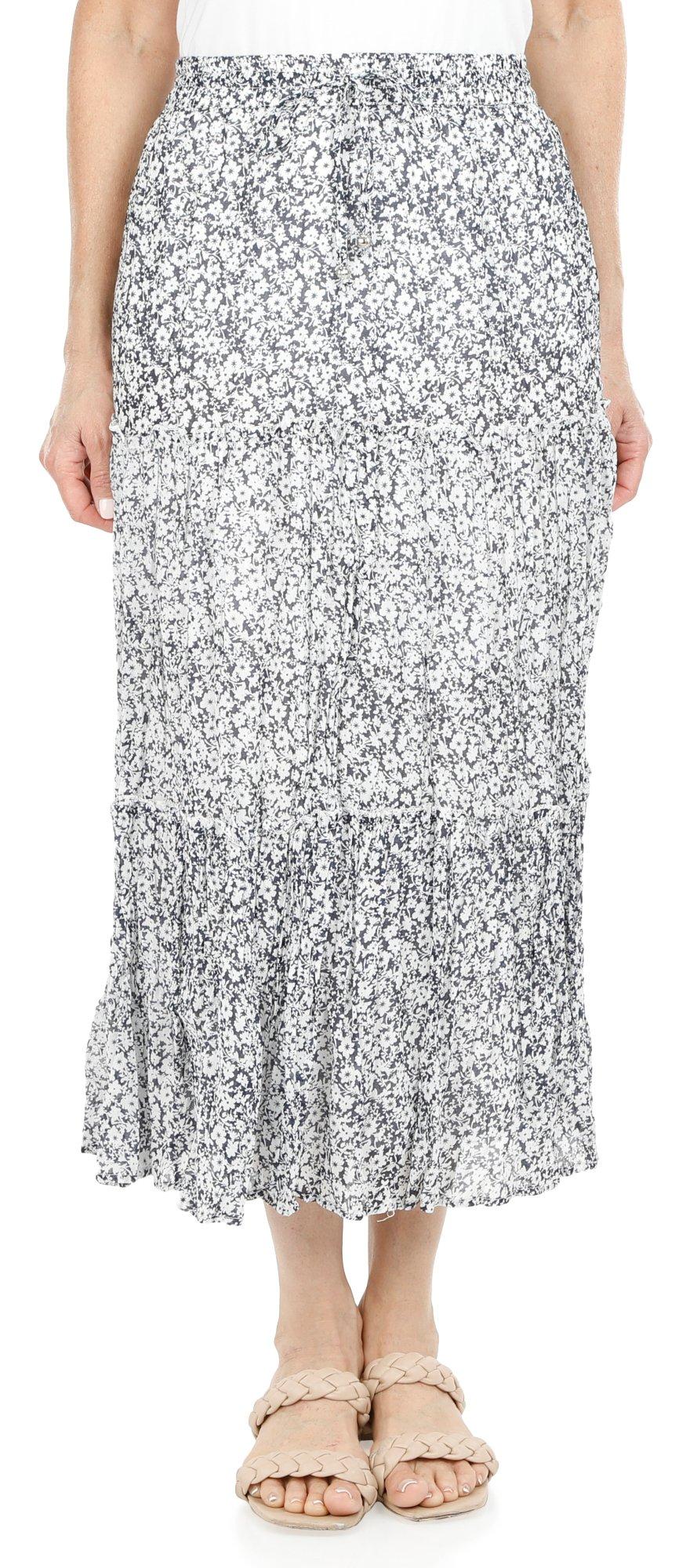 Women's Floral Print Skirt - Blue
