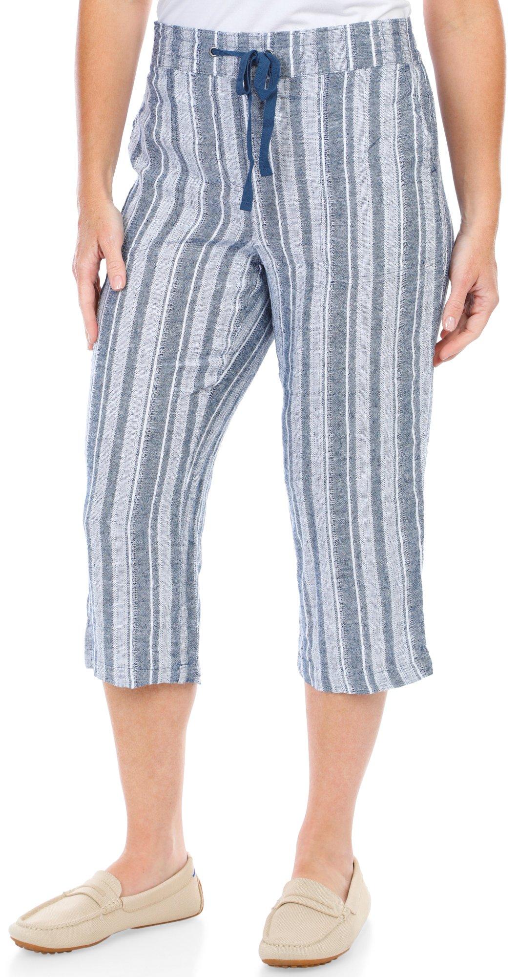 Women's Striped Linen Capri Pants