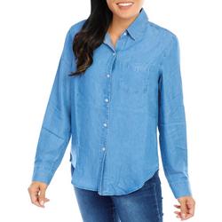 Women's Solid Button Down Chambray Denim Top
