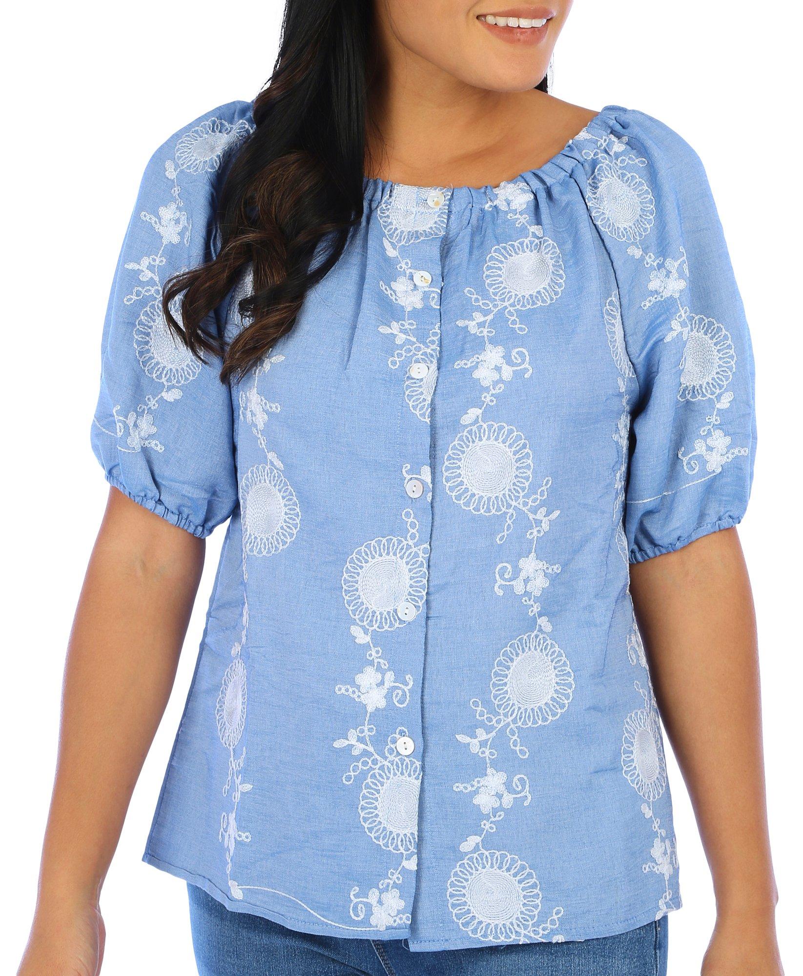 Women's Embroidered Chambray Top