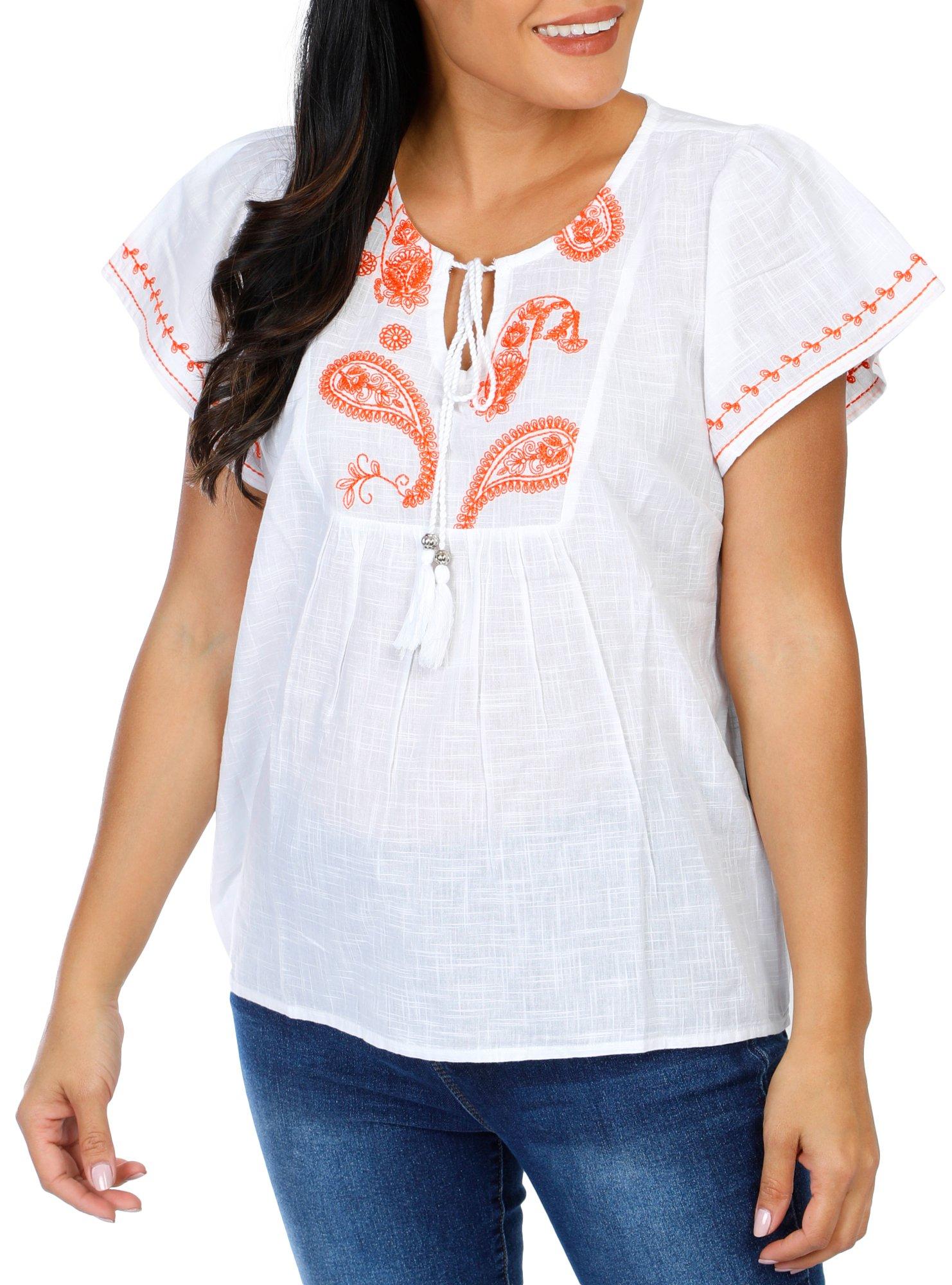 Women's Embroidered Paisley Blouse