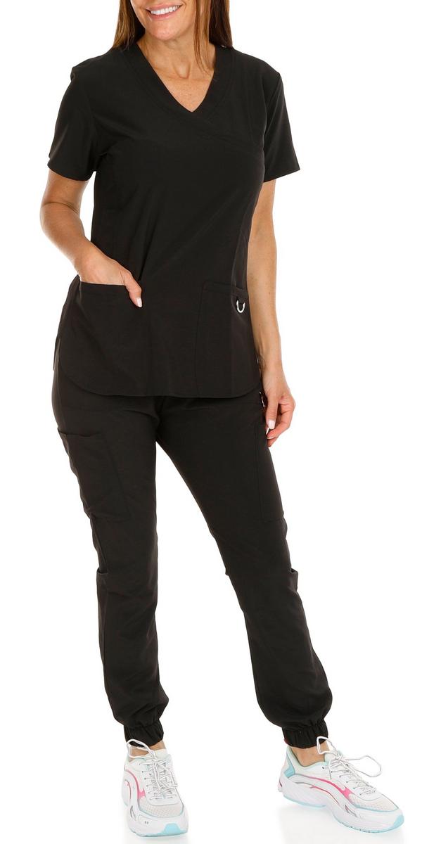 Women's 2 Pc Uniform Scrubs Set Black bealls