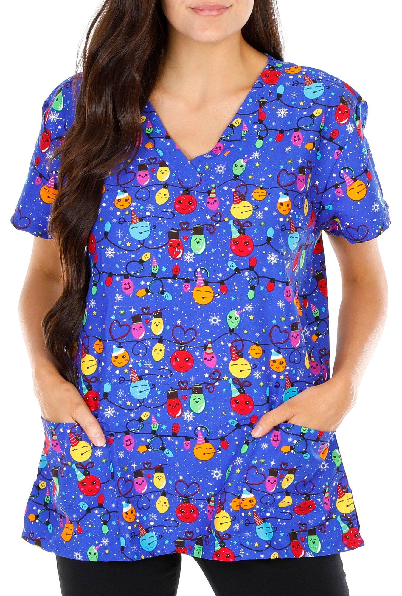 Womens Medical Nursing Print Scrub Uniform Top GT Performance