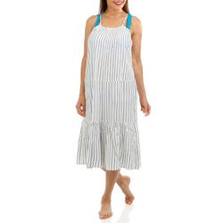 Women's Sleeveless Stripe Print Swim Cover-Up Dress - White