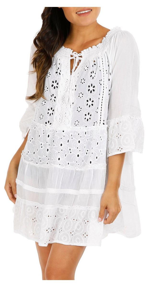 Women's Solid Eyelet Cover-Up Swim Dress - White | bealls