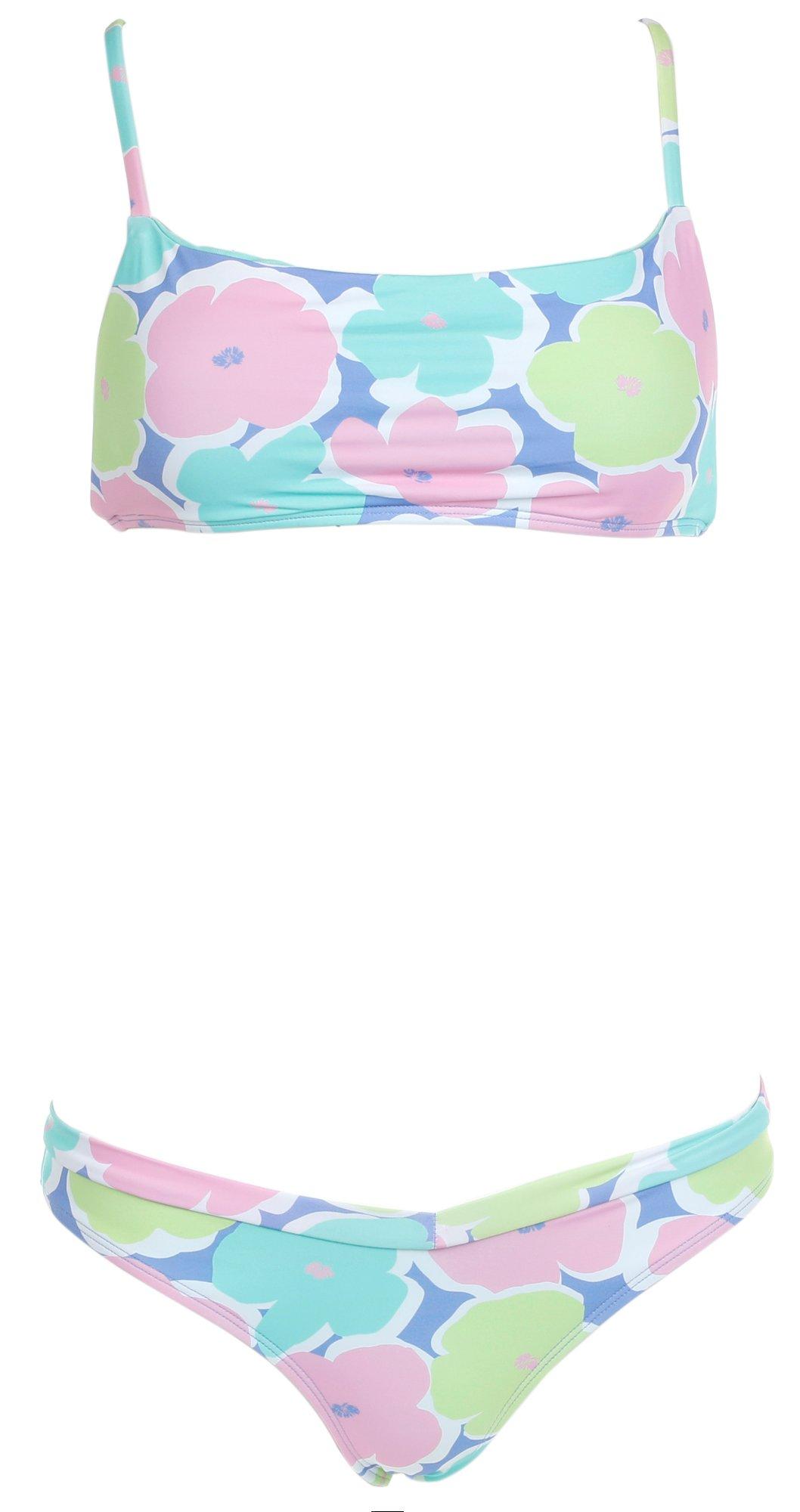 Juniors 2 Pc Pastel Floral Bikini Swimsuit