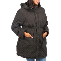 Women's Quilted Solid Hooded Jacket - Black