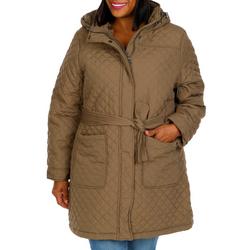 Women's Solid Quilted Trench Jacket - Brown