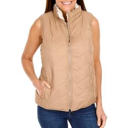 Women's Quilted Solid Sherpa-Lined Puffer Vest - Tan