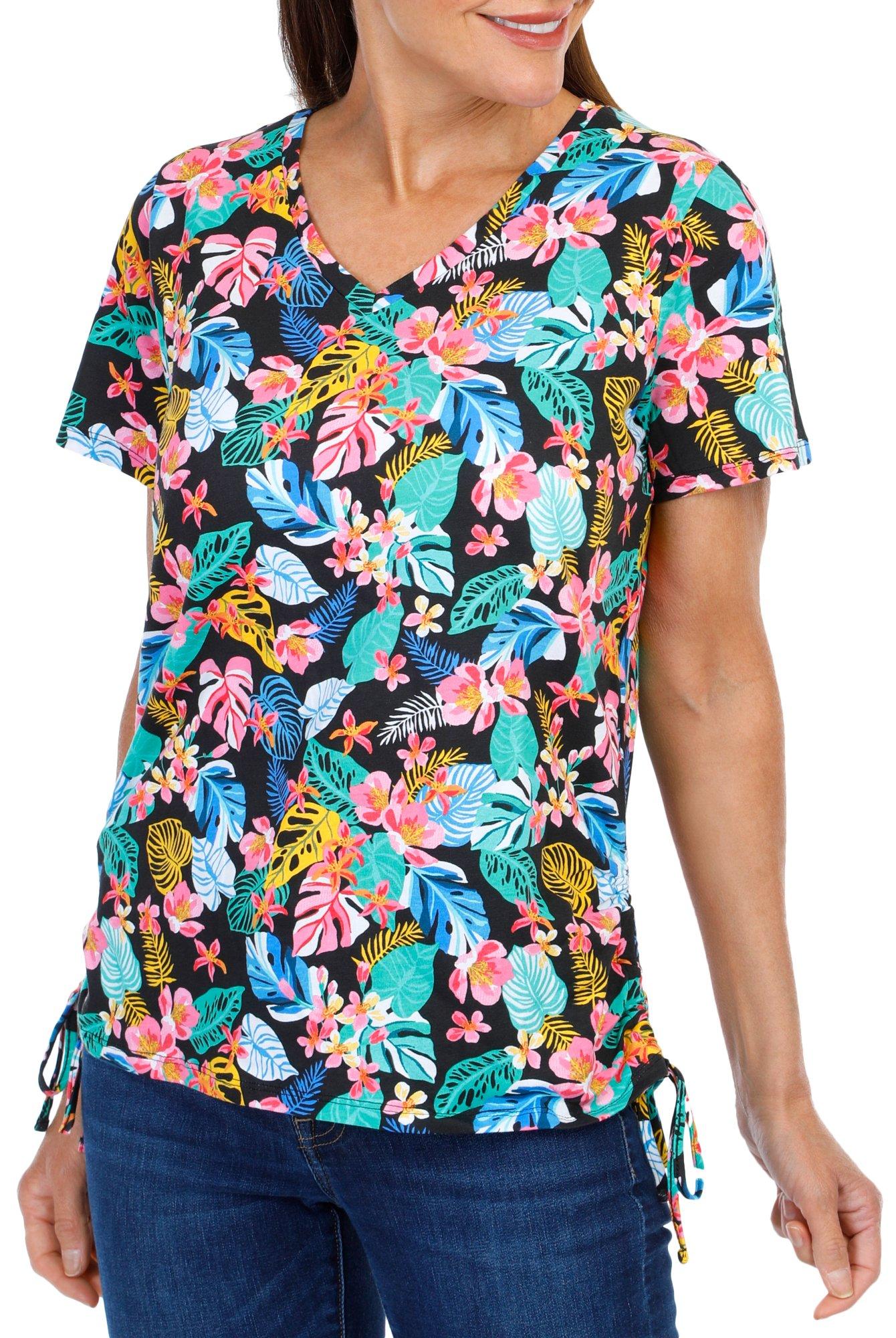 Women's Tropical Floral Short Sleeve Top