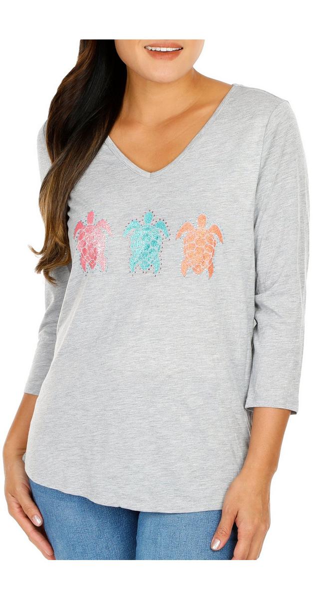 Women's Glitter Sea Turtle Top Grey | bealls