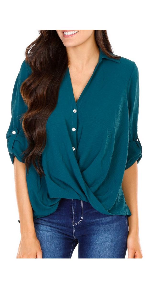 Women's Quarter Sleeve French Tuck Hemmed Top Green bealls
