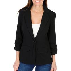 Women's Solid Single Button Blazer - Black
